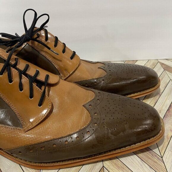 Stacy Adams Oxford Leather Lace-Up Brogue Detailing S/10 Classic Formal Style - Picture 2 of 7